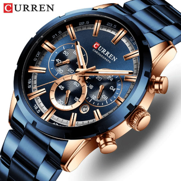 Curran Luxury Sports Quartz Men's Watch - Full Steel Waterproof Chronograph Wristwatch