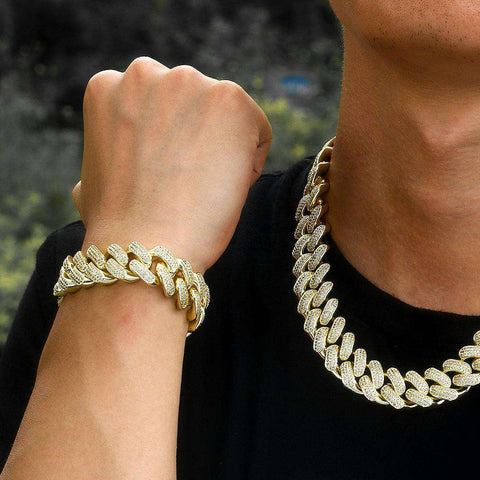 18K Gold/Silver Cuban Chain with Cuban Bracelet - onlinemegasale.com 18K Gold/Silver Cuban Chain with Cuban Bracelet - onlinemegasale.com