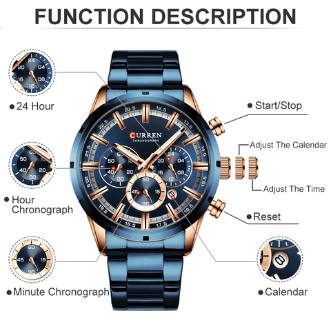 Curran Luxury Sports Quartz Men's Watch - Full Steel Waterproof Chronograph Wristwatch - onlinemegasale.com