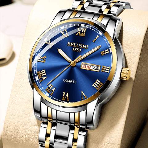 Belushi Luxury Quartz Men's Business Wristwatch - Waterproof Stainless Steel Anti-Scatch Watch - onlinemegasale.com
