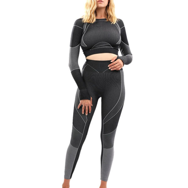 Escolta Seamless Legging & Sports Top Set - Black & Charcoal Grey
