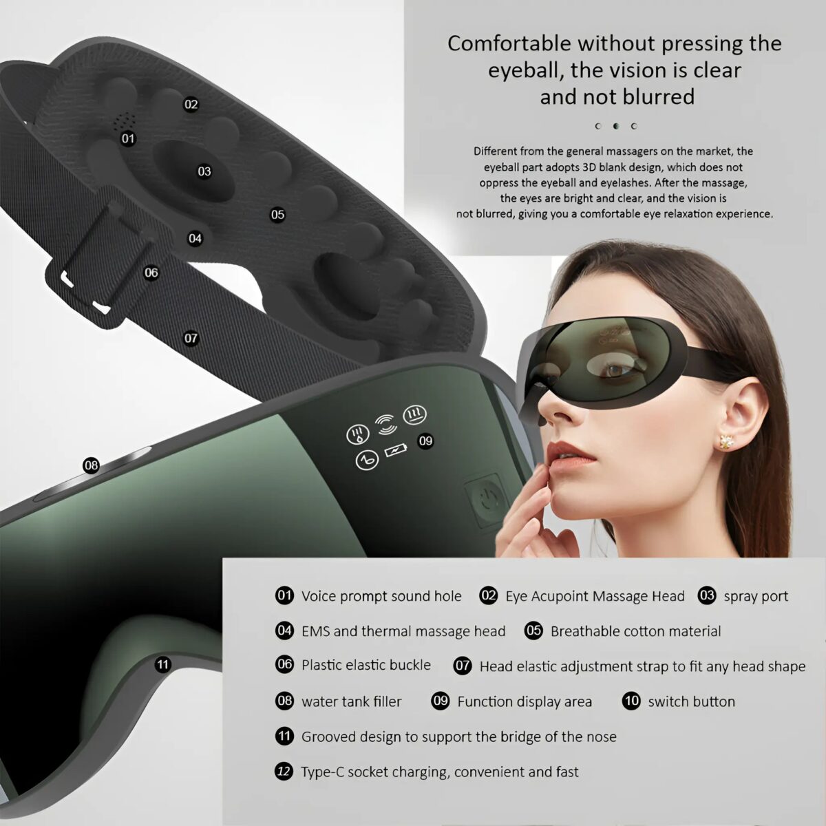 Electric Vibration Eye Massager Pulse Steam Eyeglasses - onlinemegasale.com