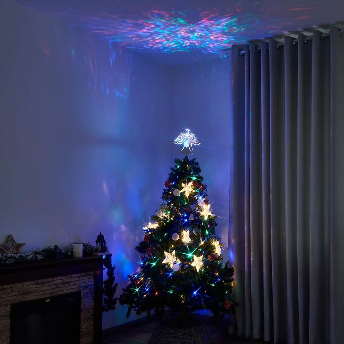 Christmas Tree Top Light Star with LED Projector Lights for Christmas Holiday Party Decoration-Silver - onlinemegasale.com