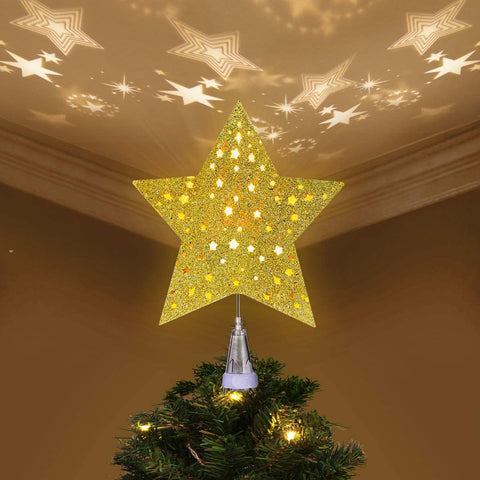 Christmas Tree Top Light Star with LED Projector Lights for Christmas Holiday Party Decoration-Silver - onlinemegasale.com