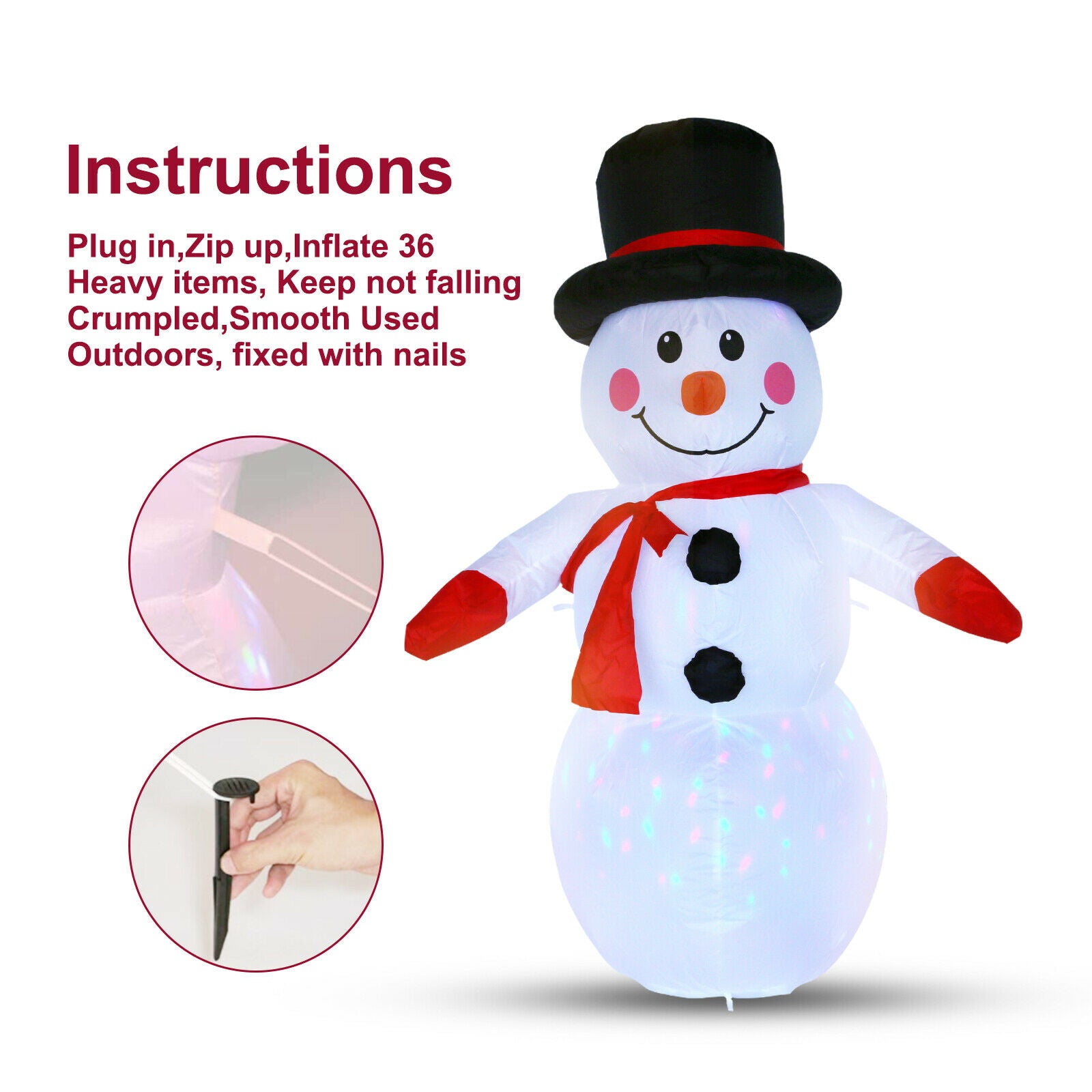 4FT Christmas Inflatable Snowman Blow Light Up Outdoor Yard Decoration - onlinemegasale.com