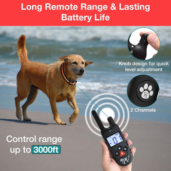 Dog Training Collar 3000 ft Remote Control Range Waterproof LED Light