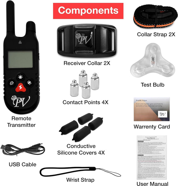 Dog Training Collar 3000 ft Remote Control Range Waterproof LED Light