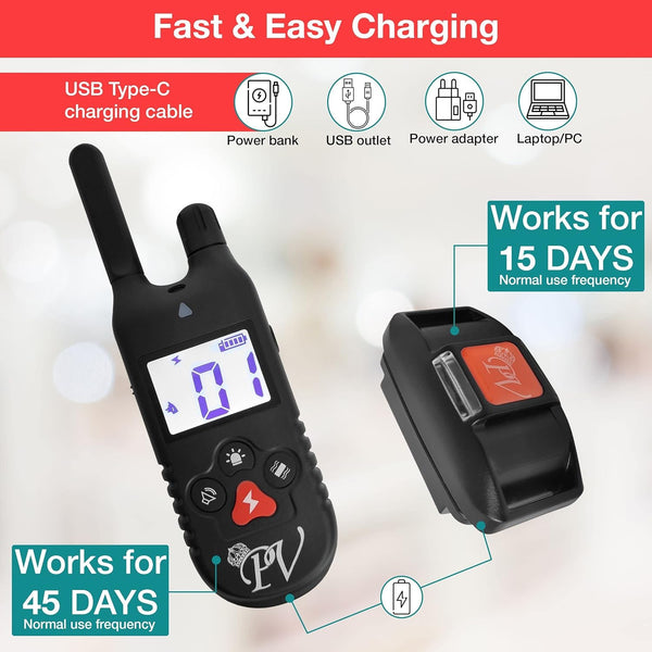 Dog Training Collar 3000 ft Remote Control Range Waterproof LED Light