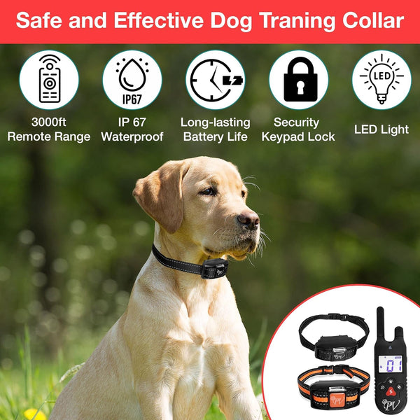 Dog Training Collar 3000 ft Remote Control Range Waterproof LED Light