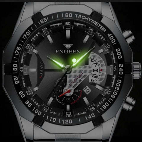 Fngeen Luxury Sports Quartz Men's Watch - Full Steel Waterproof Calender Wristwatch - onlinemegasale.com