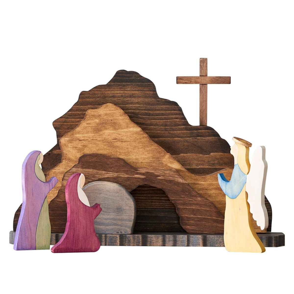 Easter Scene Wooden Decoration Easter Decor Wooden Cross Resurrection Scene Decor Wooden Nativity Set Home Decor Ornament - onlinemegasale.com