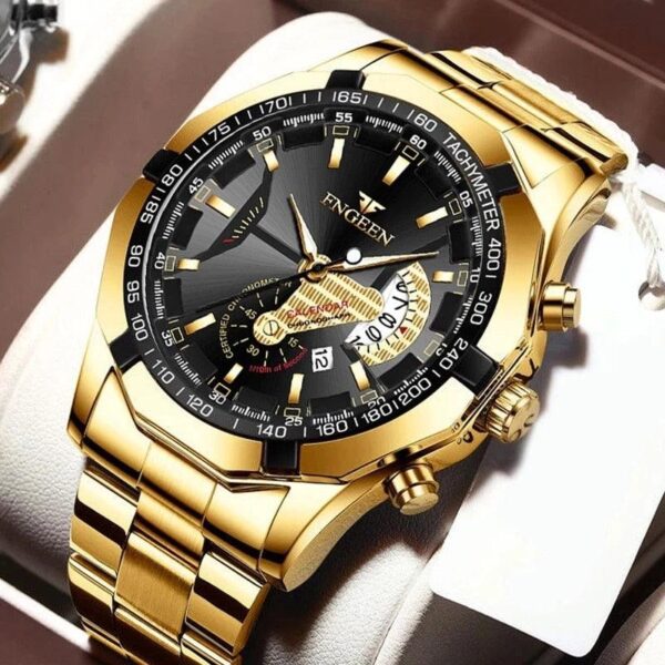 Fngeen Luxury Sports Quartz Men's Watch - Full Steel Waterproof Calender Wristwatch