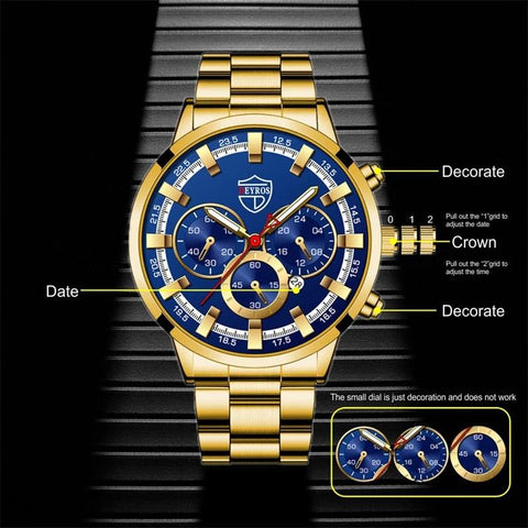 Deyros Luxury Quartz Men's Business Wristwatch - Stainless Steel Casual Watch - onlinemegasale.com