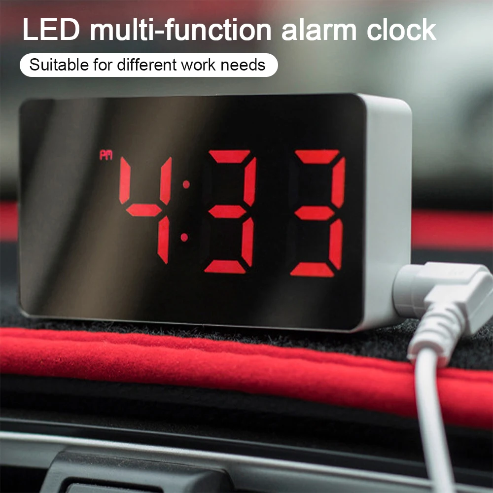 LED Digital Mirror Alarm Clock Mini Clock Multifunctional Snooze Display Time Night LCD Light Table Desktop USB 5v/No Battery - onlinemegasale.com
