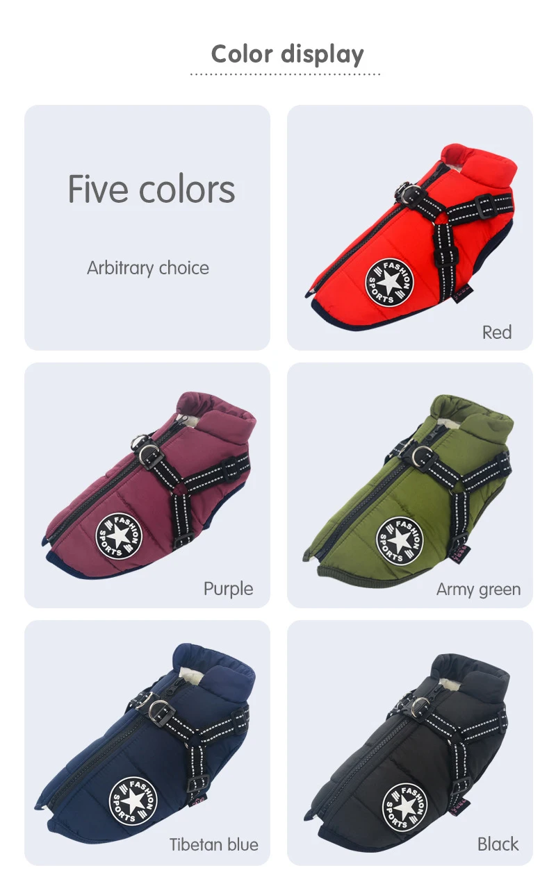 Waterproof Dog Warm Jacket with Built-in Harness - onlinemegasale.com