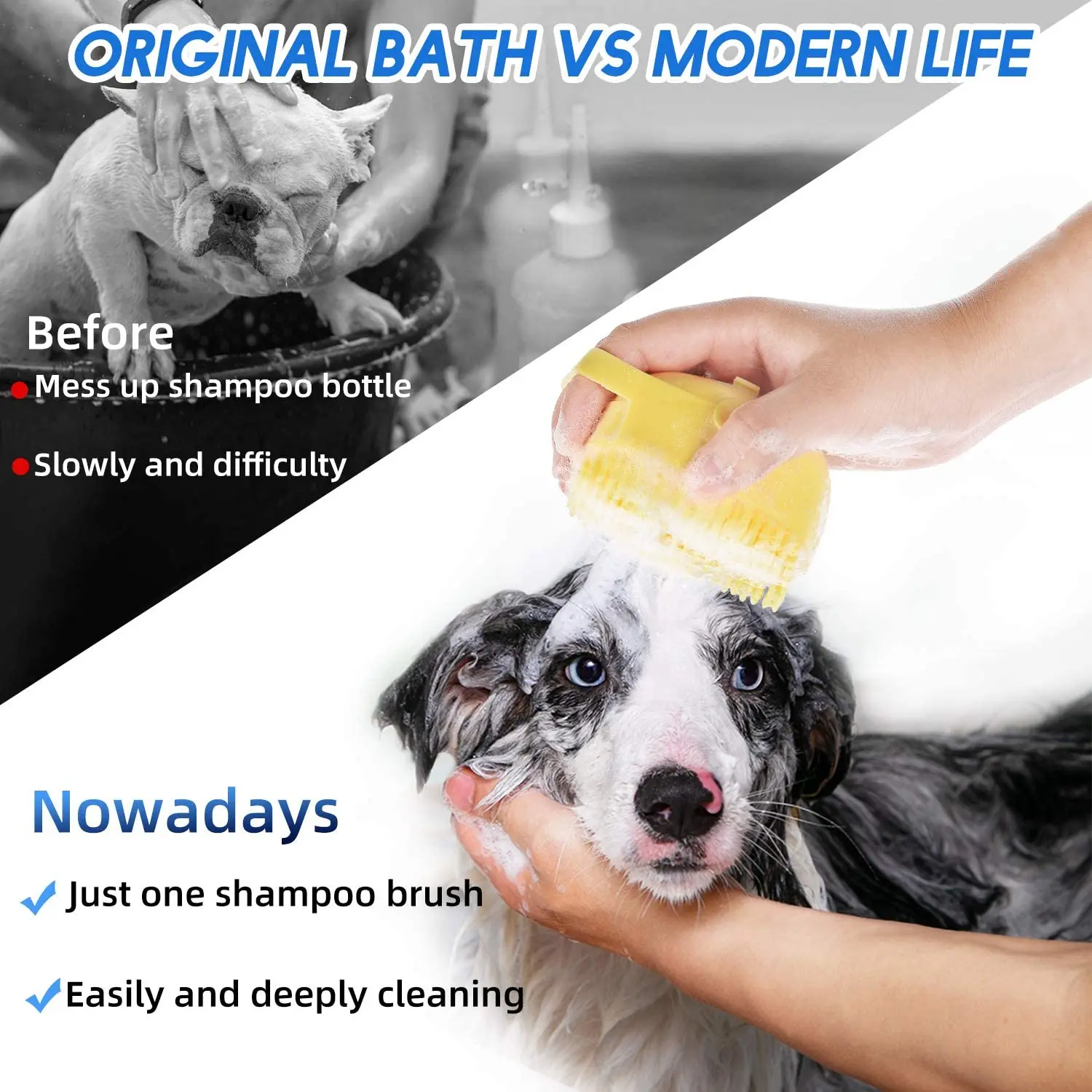 Pet Shampoo Grooming Brush for Bathing and Shedding Short Hair Soft Silicone Rubber Bristle Brushes Massage Comb - onlinemegasale.com