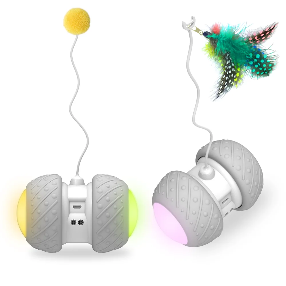 Smart Interactive Rotating Funny Game Cat Toy LED Light-Feather Ball - onlinemegasale.com
