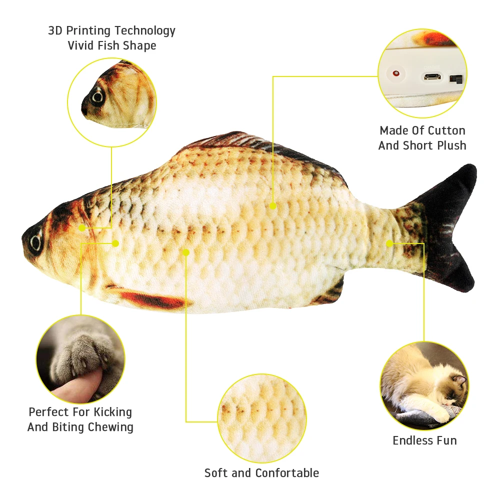 Electric Cat Toy 3D Fish USB Charging Simulation Fish Interactive Cat Toys - onlinemegasale.com