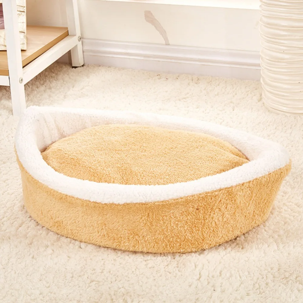 Plush Round Warm Soft Long Plush Pet House Sleeping Bed - onlinemegasale.com