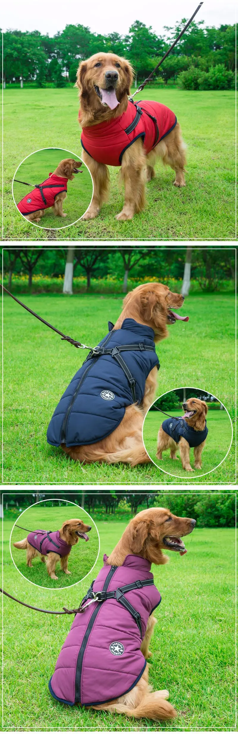 Waterproof Dog Warm Jacket with Built-in Harness - onlinemegasale.com