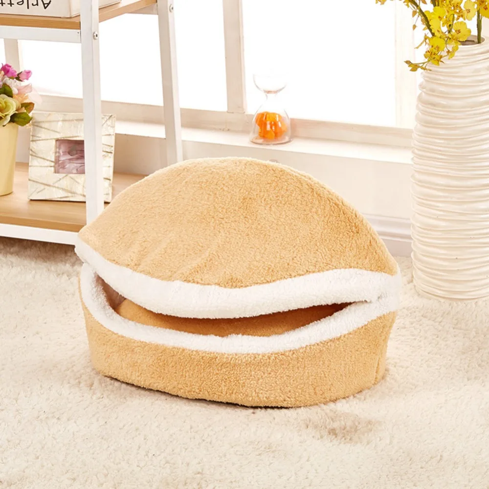 Plush Round Warm Soft Long Plush Pet House Sleeping Bed - onlinemegasale.com