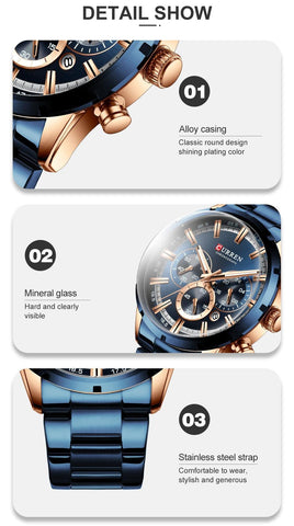 Curran Luxury Sports Quartz Men's Watch - Full Steel Waterproof Chronograph Wristwatch - onlinemegasale.com Curran Luxury Sports Quartz Men's Watch - Full Steel Waterproof Chronograph Wristwatch - onlinemegasale.com