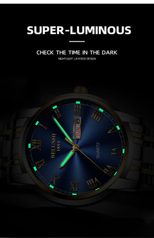 Belushi Luxury Quartz Men's Business Wristwatch - Waterproof Stainless Steel Anti-Scatch Watch - onlinemegasale.com