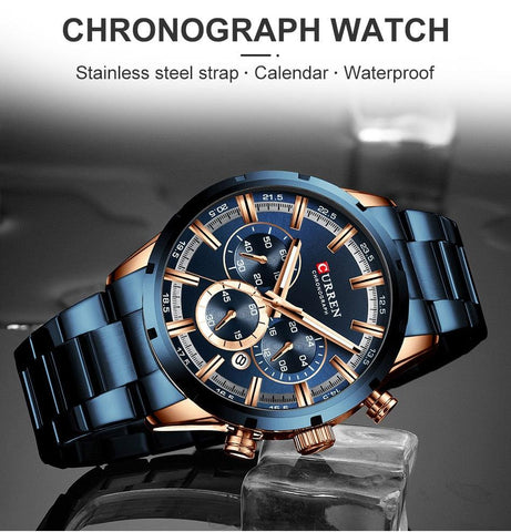 Curran Luxury Sports Quartz Men's Watch - Full Steel Waterproof Chronograph Wristwatch - onlinemegasale.com