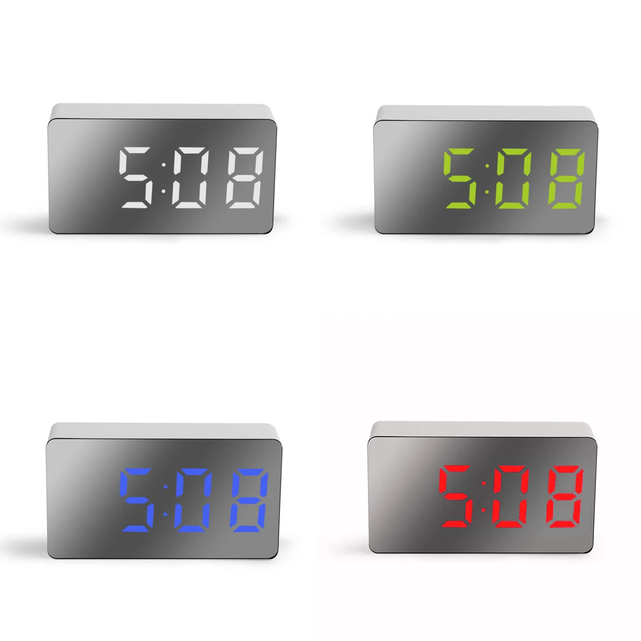 LED Digital Mirror Alarm Clock Mini Clock Multifunctional Snooze Display Time Night LCD Light Table Desktop USB 5v/No Battery - onlinemegasale.com