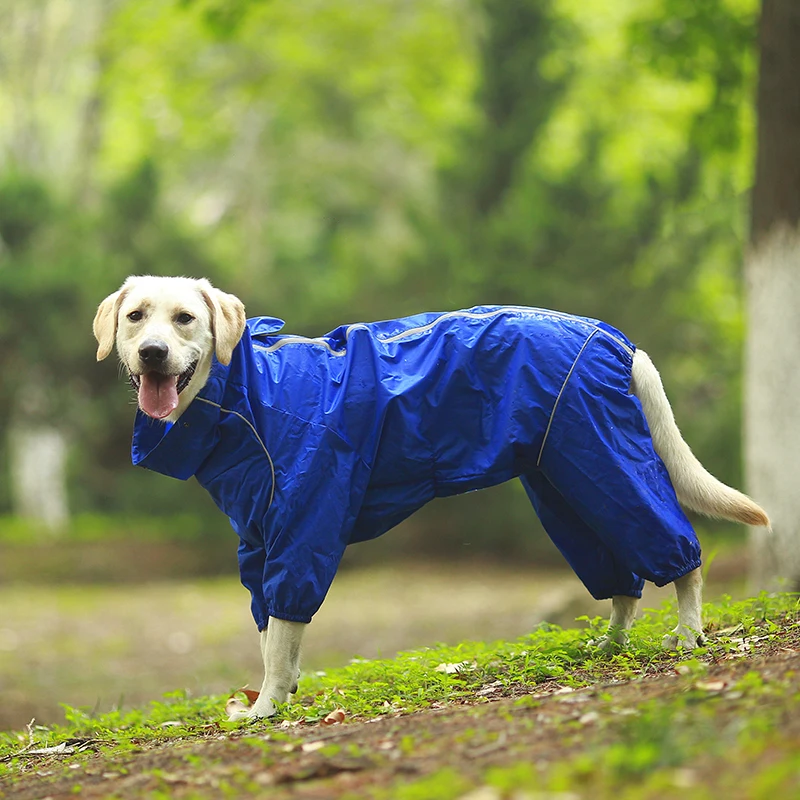 High Neck Hooded Waterproof Zipper Dog Reflective Raincoat - onlinemegasale.com