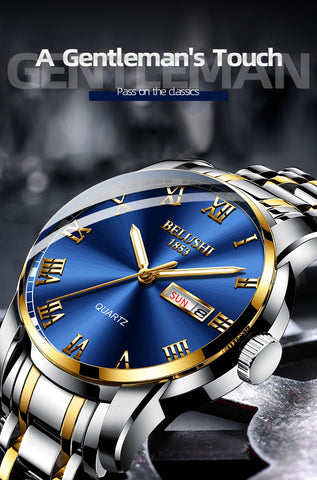Belushi Luxury Quartz Men's Business Wristwatch - Waterproof Stainless Steel Anti-Scatch Watch - onlinemegasale.com