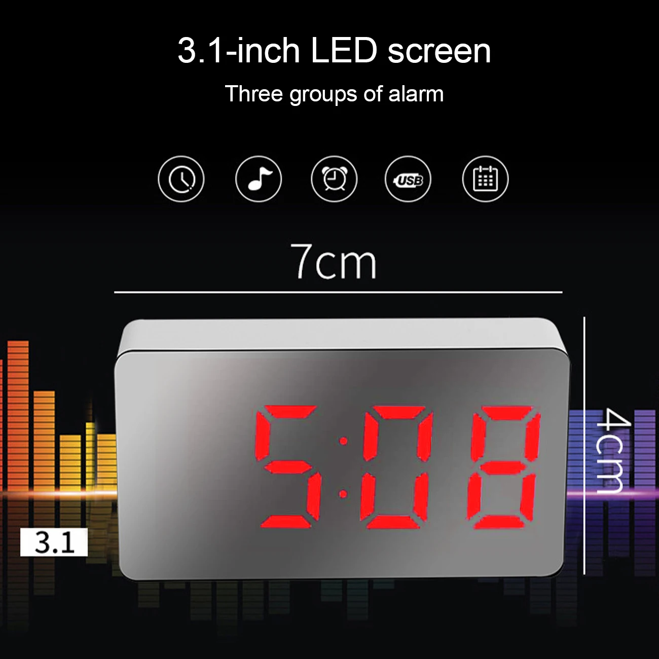LED Digital Mirror Alarm Clock Mini Clock Multifunctional Snooze Display Time Night LCD Light Table Desktop USB 5v/No Battery - onlinemegasale.com