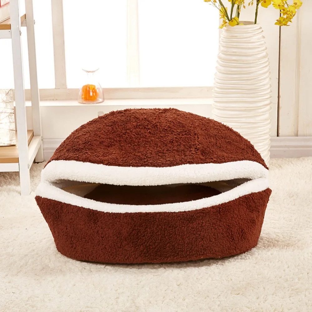 Plush Round Warm Soft Long Plush Pet House Sleeping Bed - onlinemegasale.com