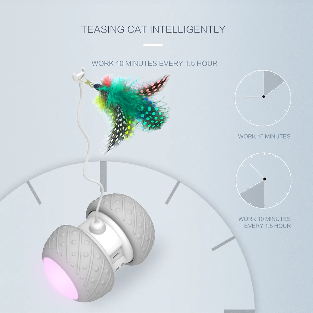 Smart Interactive Rotating Funny Game Cat Toy LED Light-Feather Ball - onlinemegasale.com