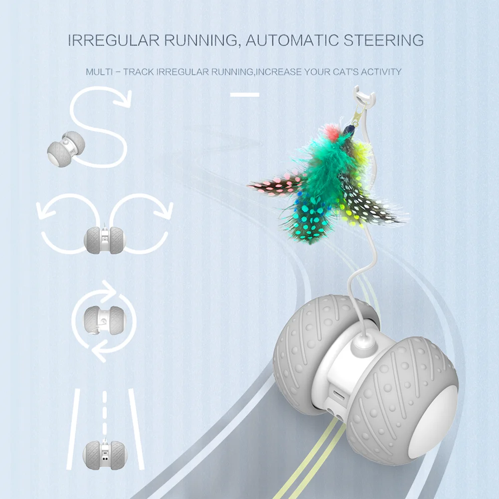 Smart Interactive Rotating Funny Game Cat Toy LED Light-Feather Ball - onlinemegasale.com