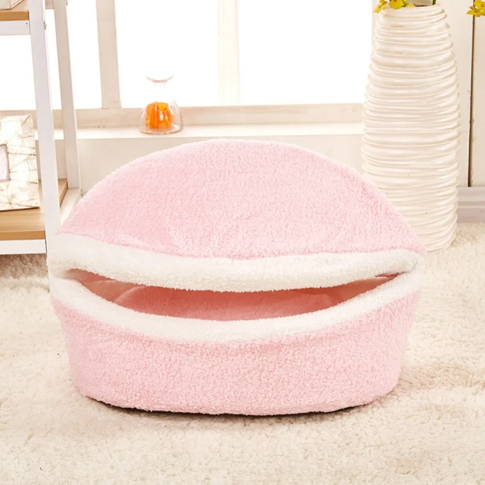 Plush Round Warm Soft Long Plush Pet House Sleeping Bed - onlinemegasale.com