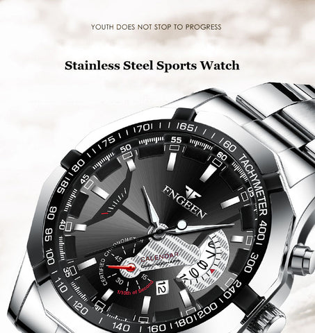 Fngeen Luxury Sports Quartz Men's Watch - Full Steel Waterproof Calender Wristwatch - onlinemegasale.com Fngeen Luxury Sports Quartz Men's Watch - Full Steel Waterproof Calender Wristwatch - onlinemegasale.com