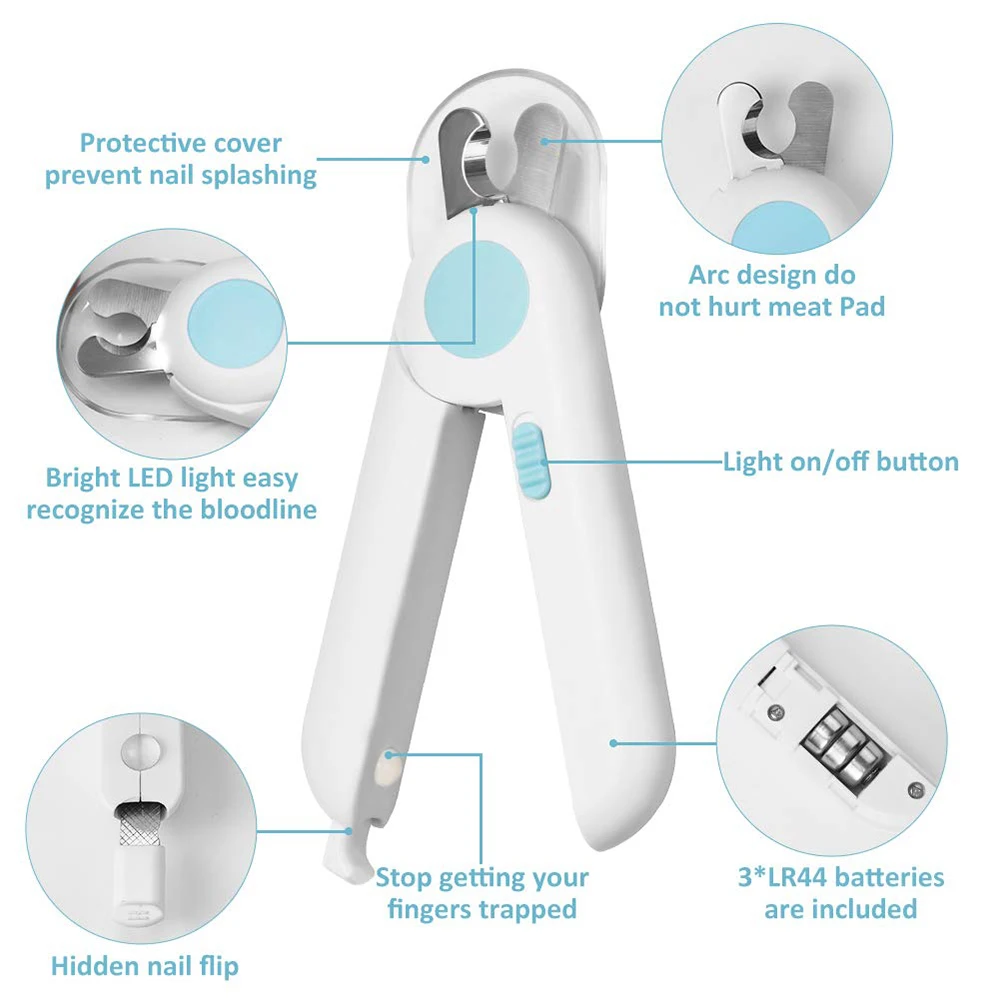 Professional LED Safety Pet Nail Clippers Stainless Steel Convenient Nail Cutter - onlinemegasale.com