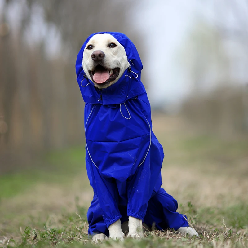 High Neck Hooded Waterproof Zipper Dog Reflective Raincoat - onlinemegasale.com
