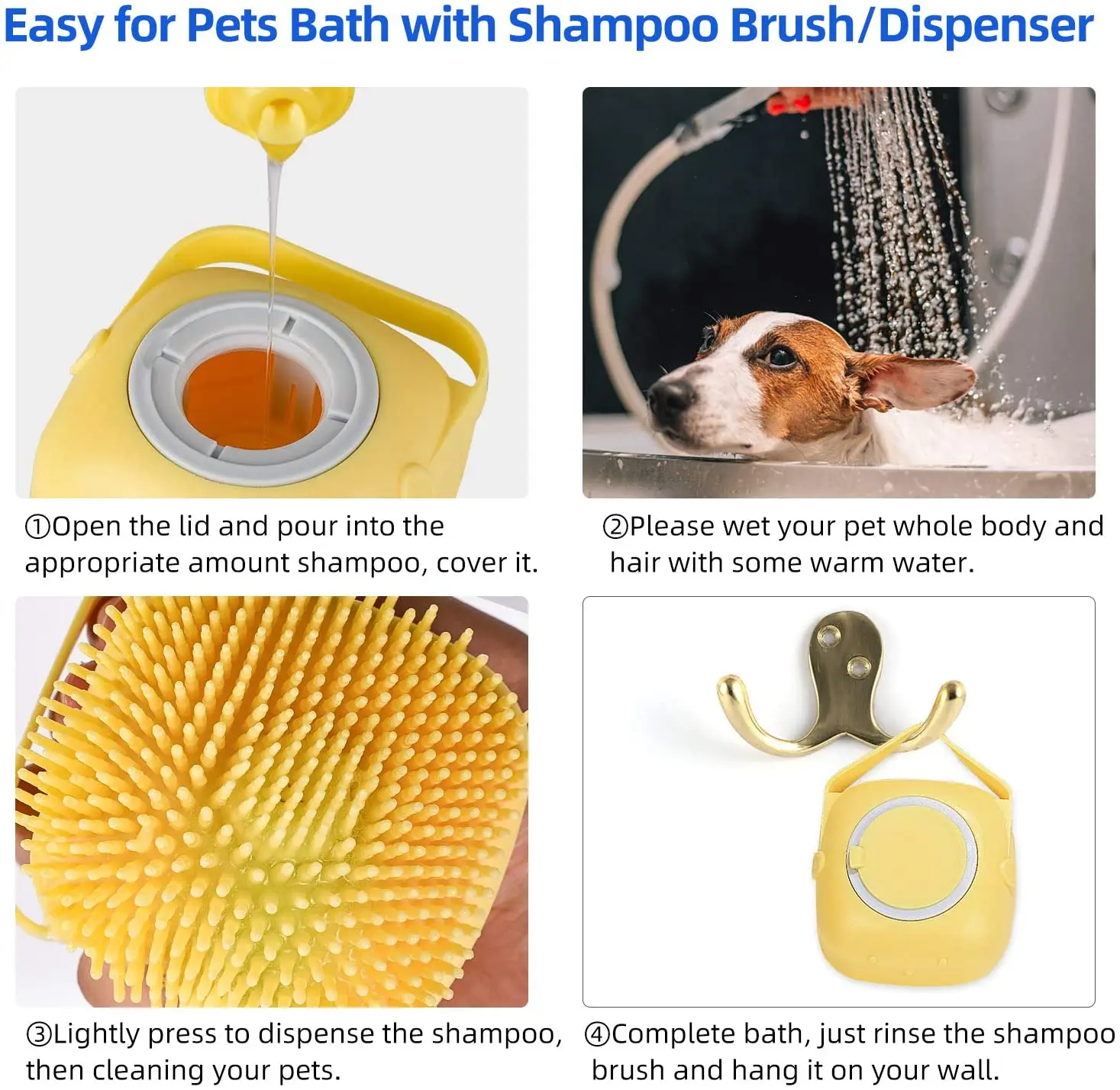 Pet Shampoo Grooming Brush for Bathing and Shedding Short Hair Soft Silicone Rubber Bristle Brushes Massage Comb - onlinemegasale.com