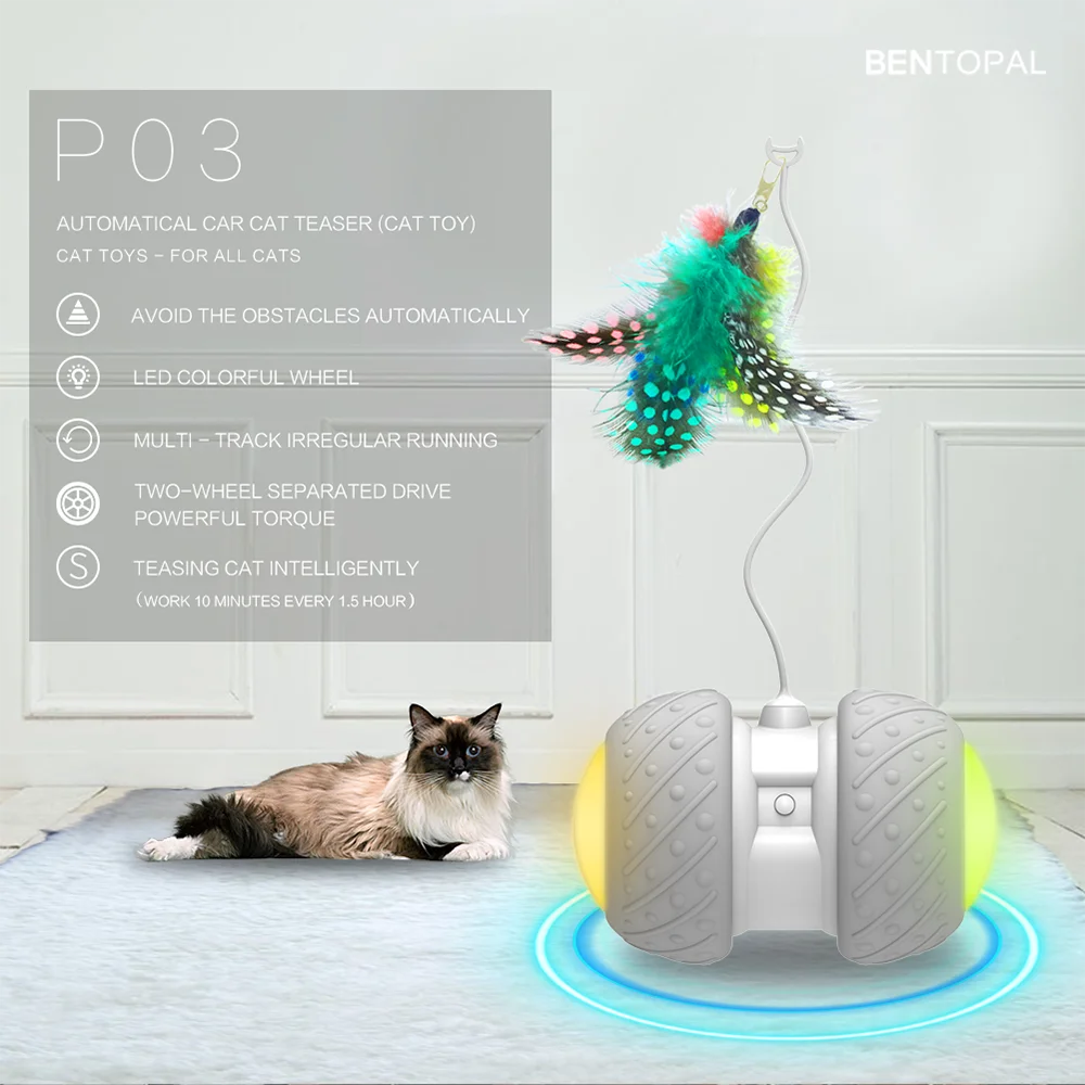 Smart Interactive Rotating Funny Game Cat Toy LED Light-Feather Ball - onlinemegasale.com