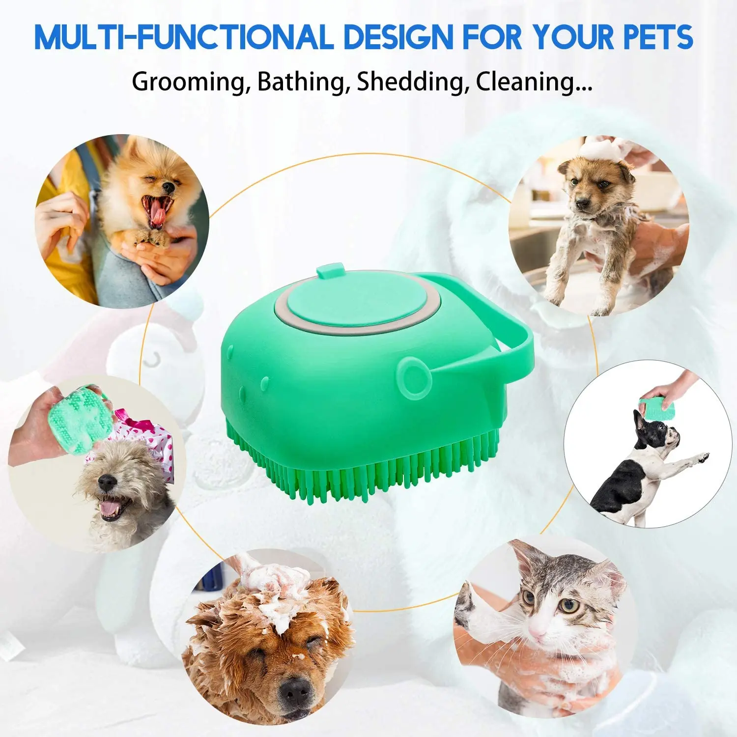 Pet Shampoo Grooming Brush for Bathing and Shedding Short Hair Soft Silicone Rubber Bristle Brushes Massage Comb - onlinemegasale.com