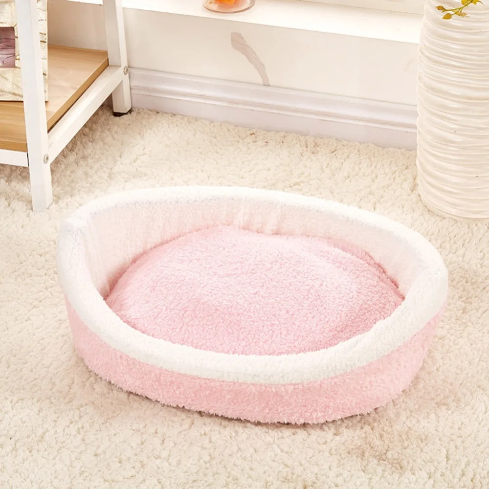 Plush Round Warm Soft Long Plush Pet House Sleeping Bed - onlinemegasale.com