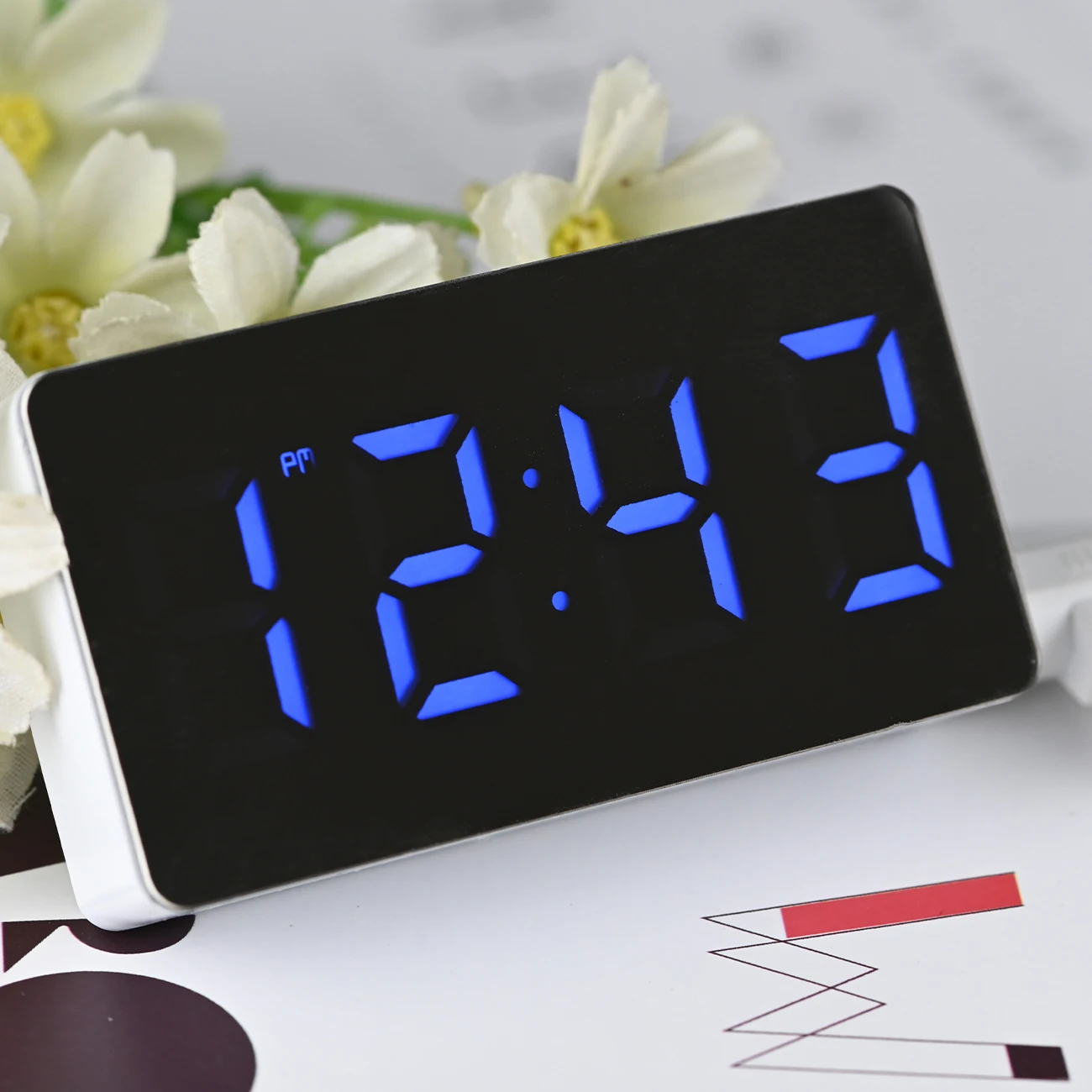 LED Digital Mirror Alarm Clock Mini Clock Multifunctional Snooze Display Time Night LCD Light Table Desktop USB 5v/No Battery - onlinemegasale.com