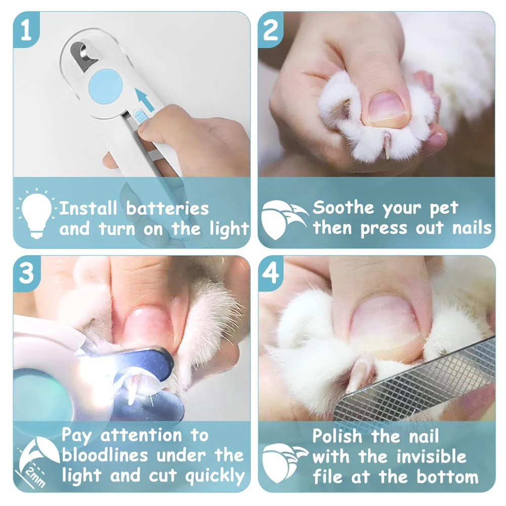 Professional LED Safety Pet Nail Clippers Stainless Steel Convenient Nail Cutter - onlinemegasale.com