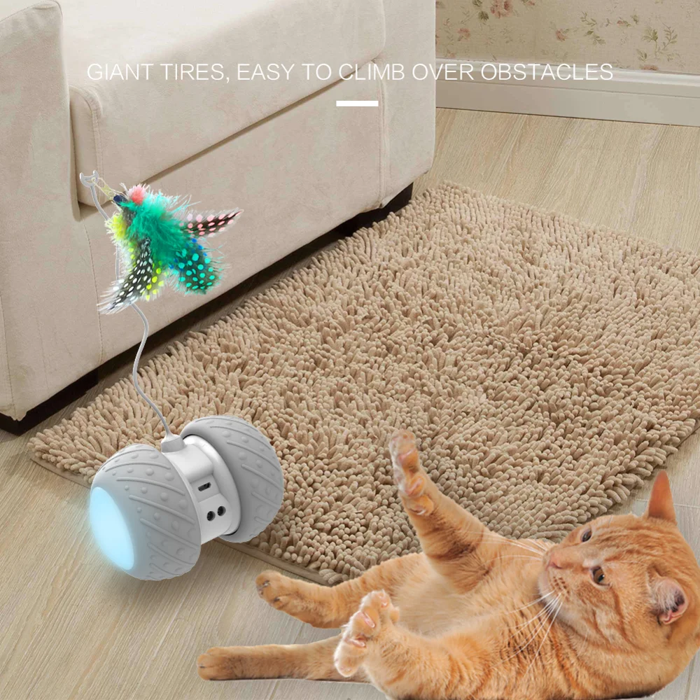 Smart Interactive Rotating Funny Game Cat Toy LED Light-Feather Ball - onlinemegasale.com