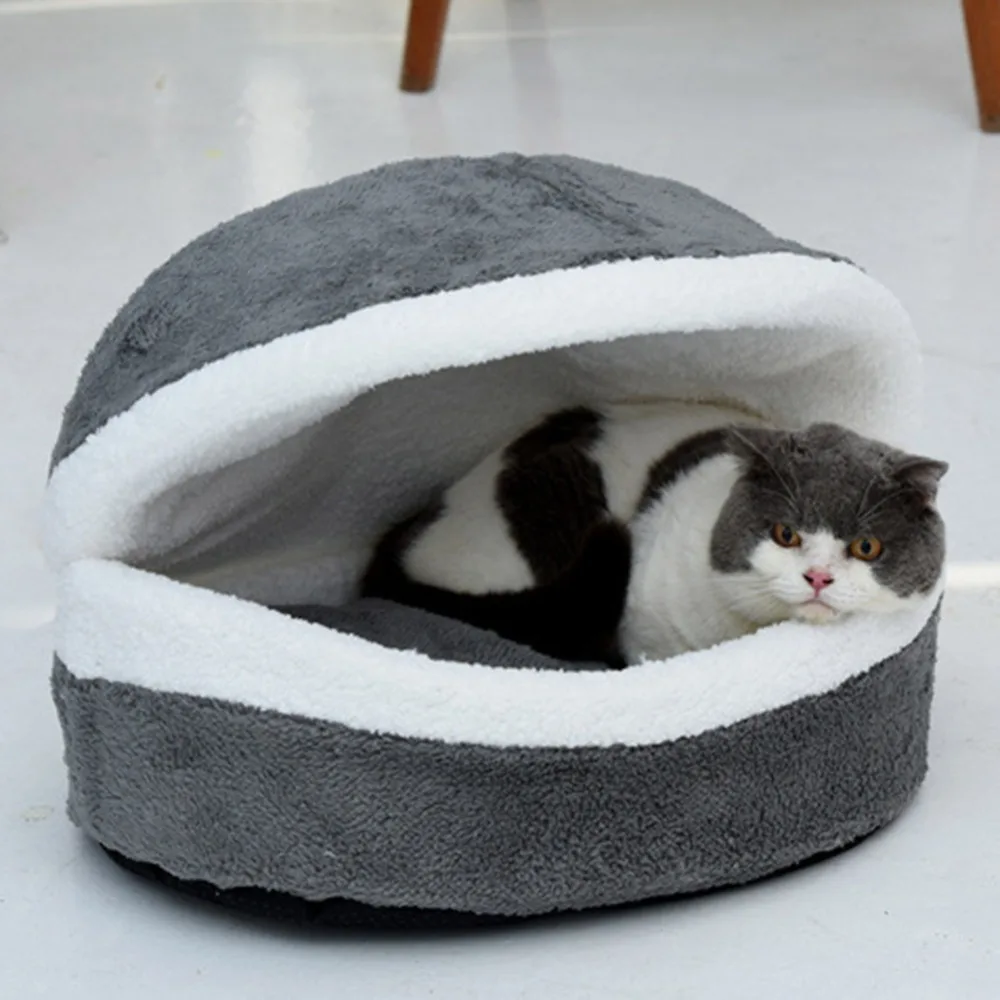 Plush Round Warm Soft Long Plush Pet House Sleeping Bed - onlinemegasale.com