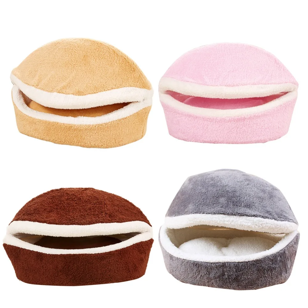 Plush Round Warm Soft Long Plush Pet House Sleeping Bed - onlinemegasale.com