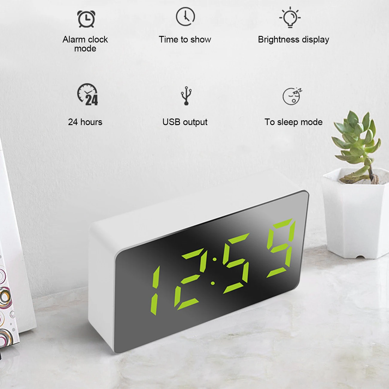 LED Digital Mirror Alarm Clock Mini Clock Multifunctional Snooze Display Time Night LCD Light Table Desktop USB 5v/No Battery - onlinemegasale.com