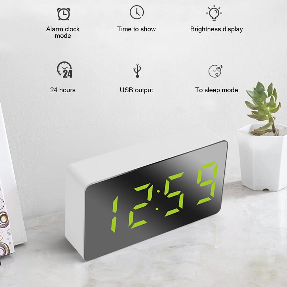 LED Digital Mirror Alarm Clock Mini Clock Multifunctional Snooze Display Time Night LCD Light Table Desktop USB 5v/No Battery - onlinemegasale.com